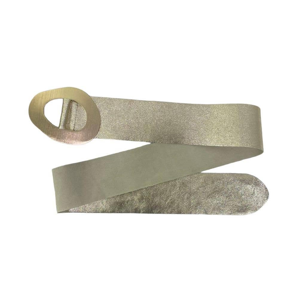 Cow Suede Leather Metallic Belt with wide buckle