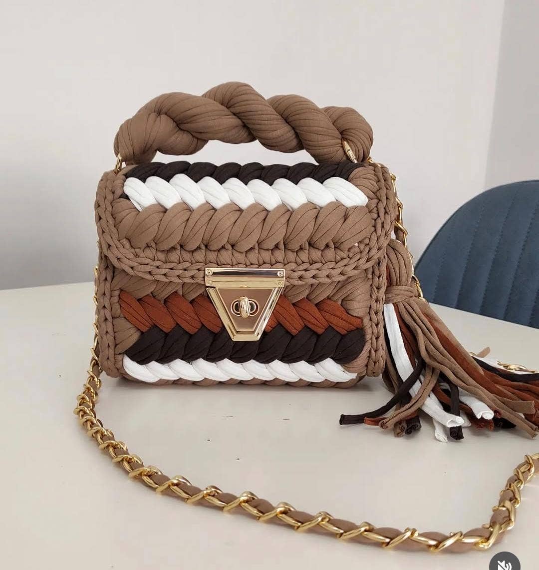 CHQEL Beige Clutch Bag for Women, Handmade Crochet Purse