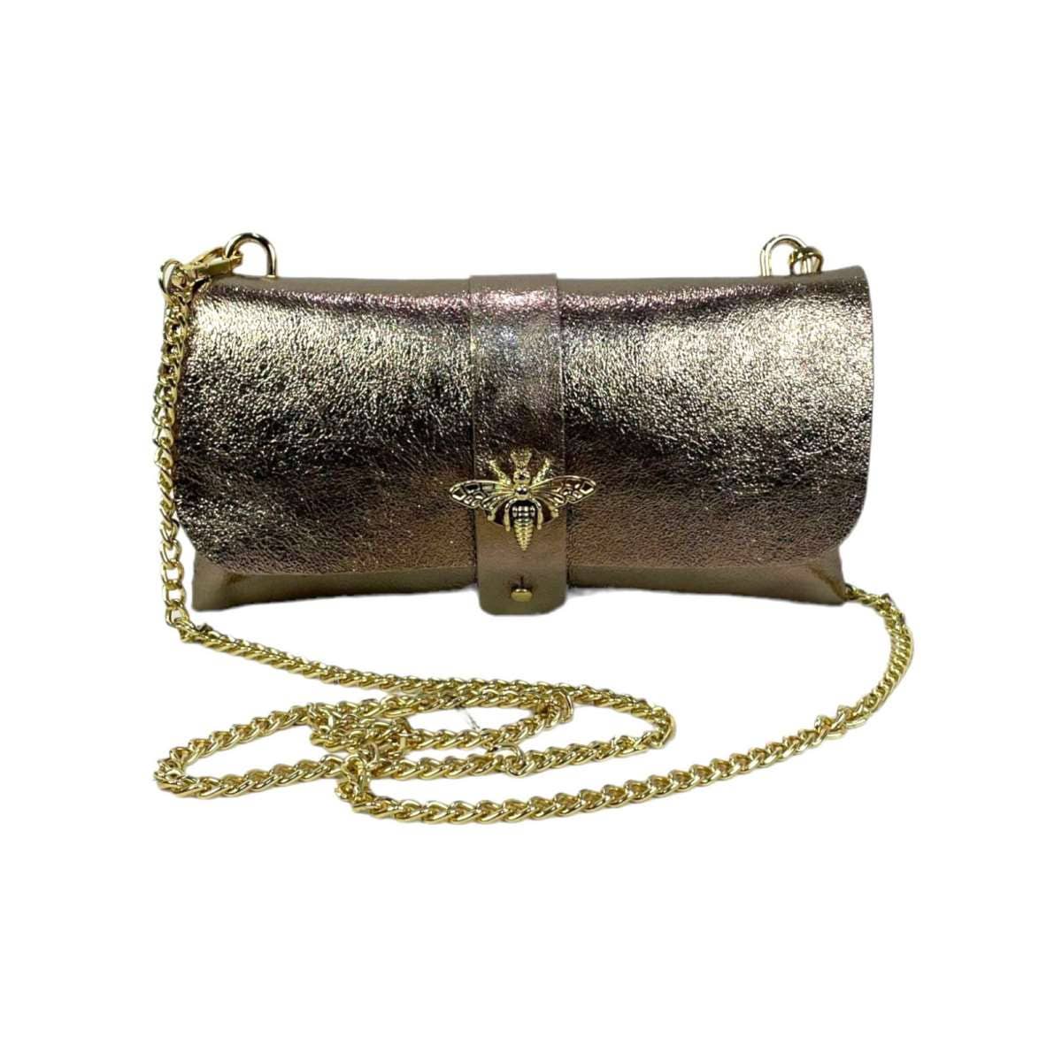 Women's Leather Party Bag with Chain Handle and Shine Effect