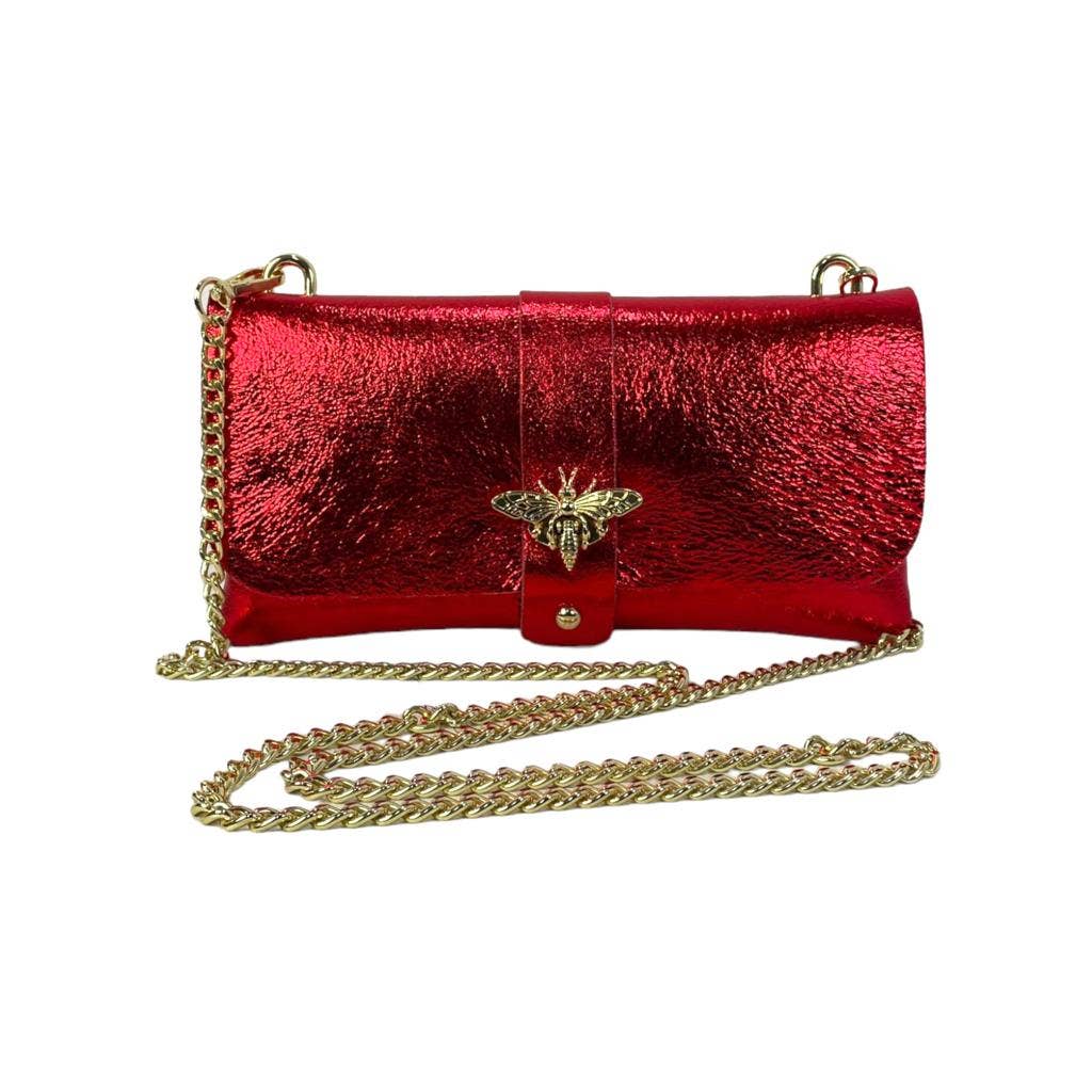 Women's Leather Party Bag with Chain Handle and Shine Effect