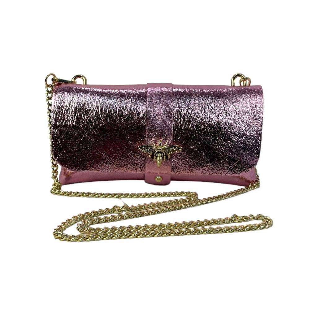 Women's Leather Party Bag with Chain Handle and Shine Effect