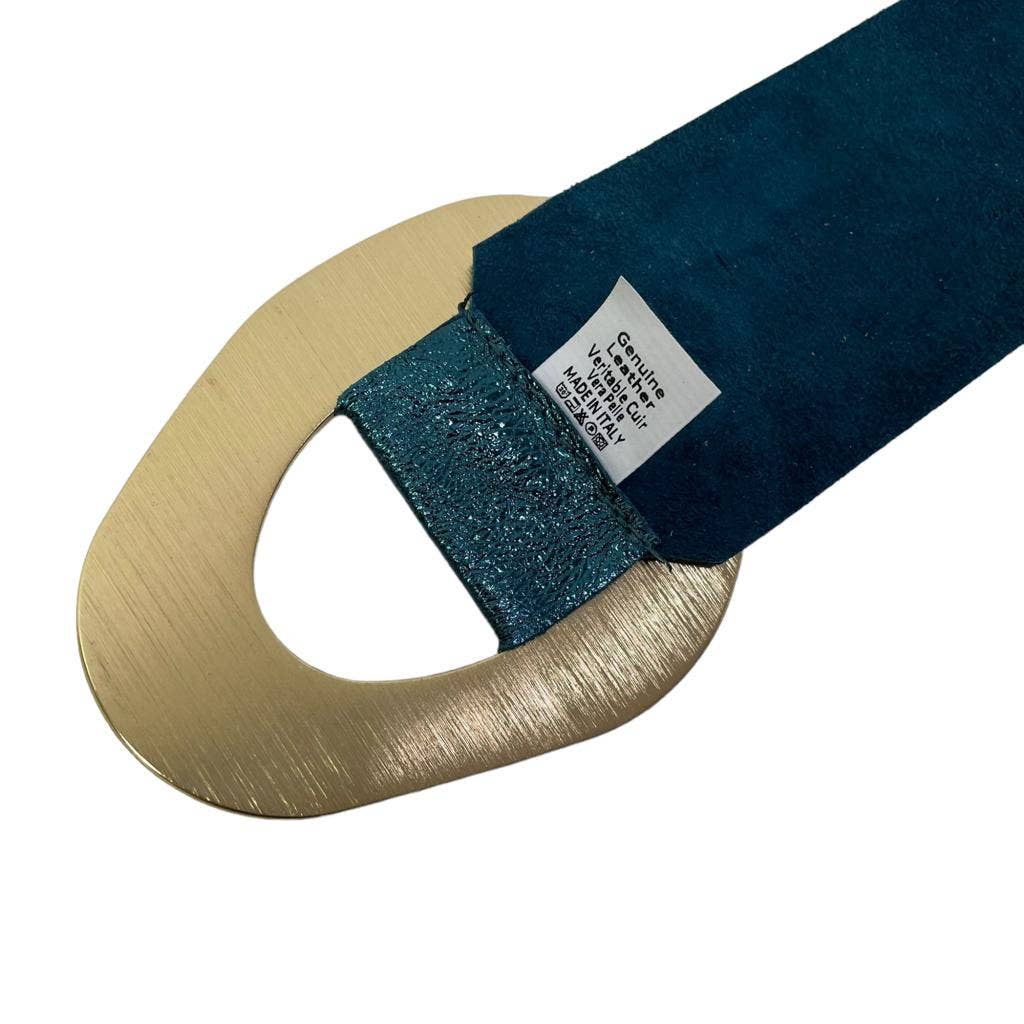 Cow Suede Leather Metallic Belt with wide buckle
