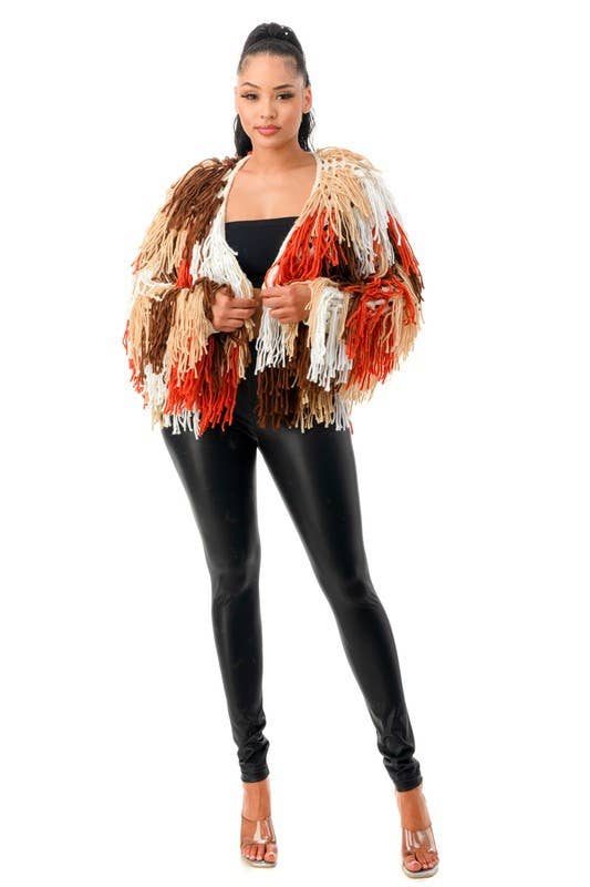 Acrylic Fringe Long Sleeve Jacket