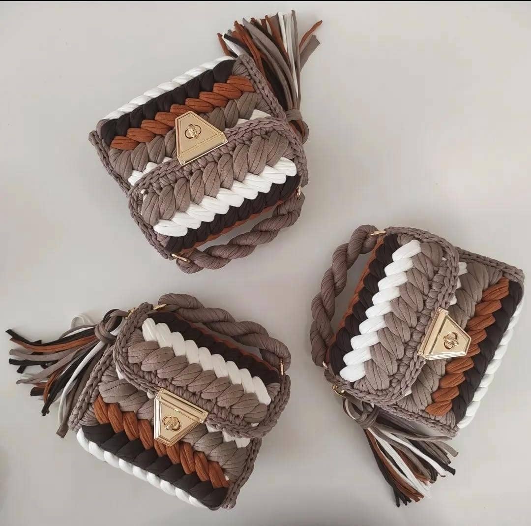 CHQEL Beige Clutch Bag for Women, Handmade Crochet Purse