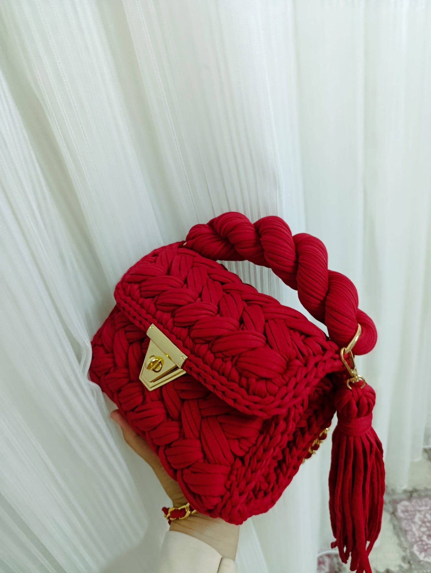 CHQEL Evening Clutch Bag for Women, Handmade Crochet Wedding