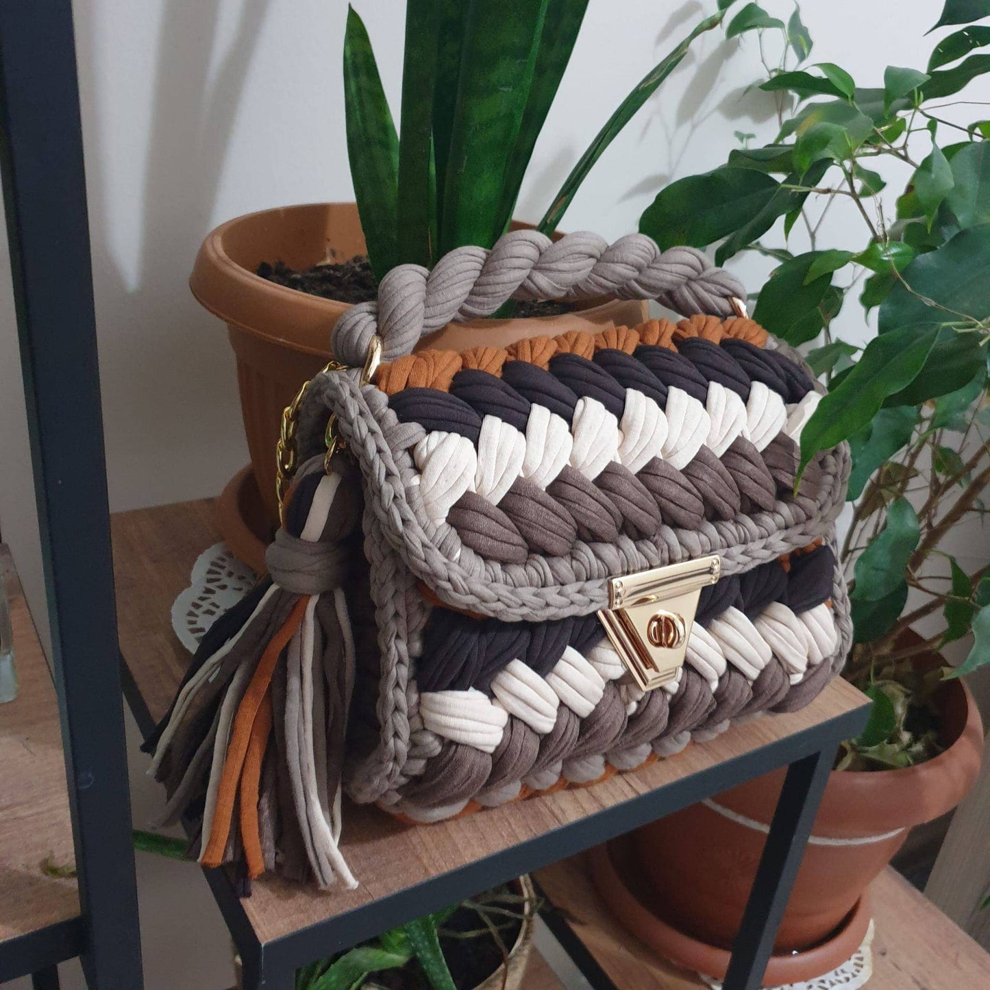 CHQEL Beige Clutch Bag for Women, Handmade Crochet Purse