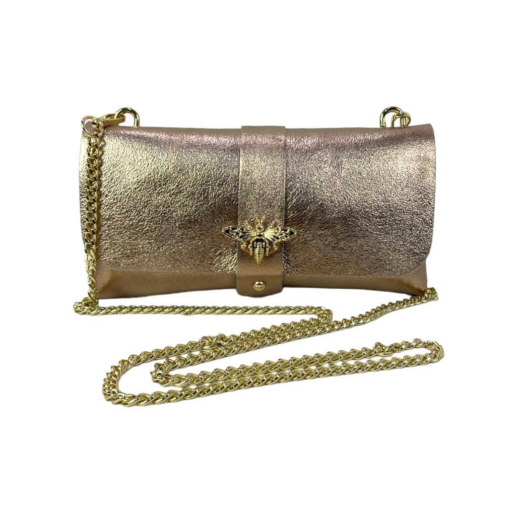 Women's Leather Party Bag with Chain Handle and Shine Effect