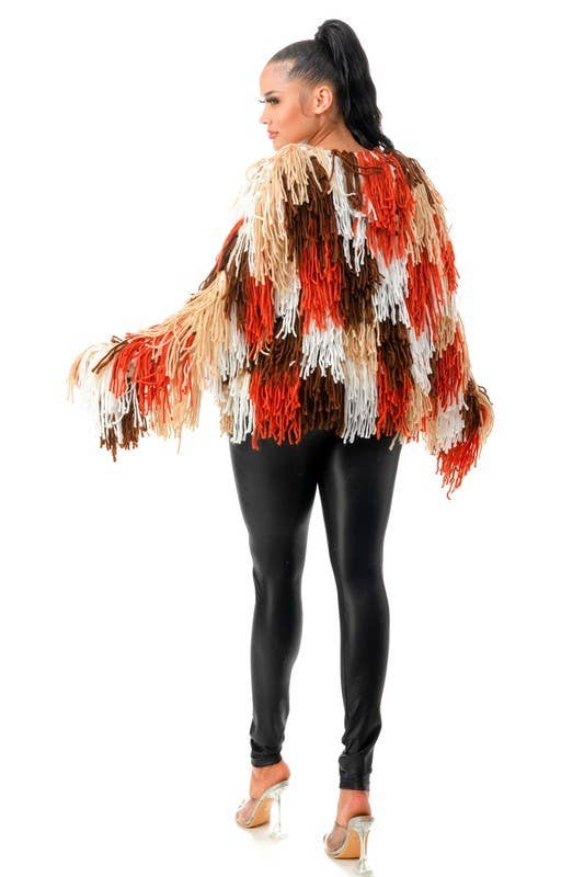 Acrylic Fringe Long Sleeve Jacket