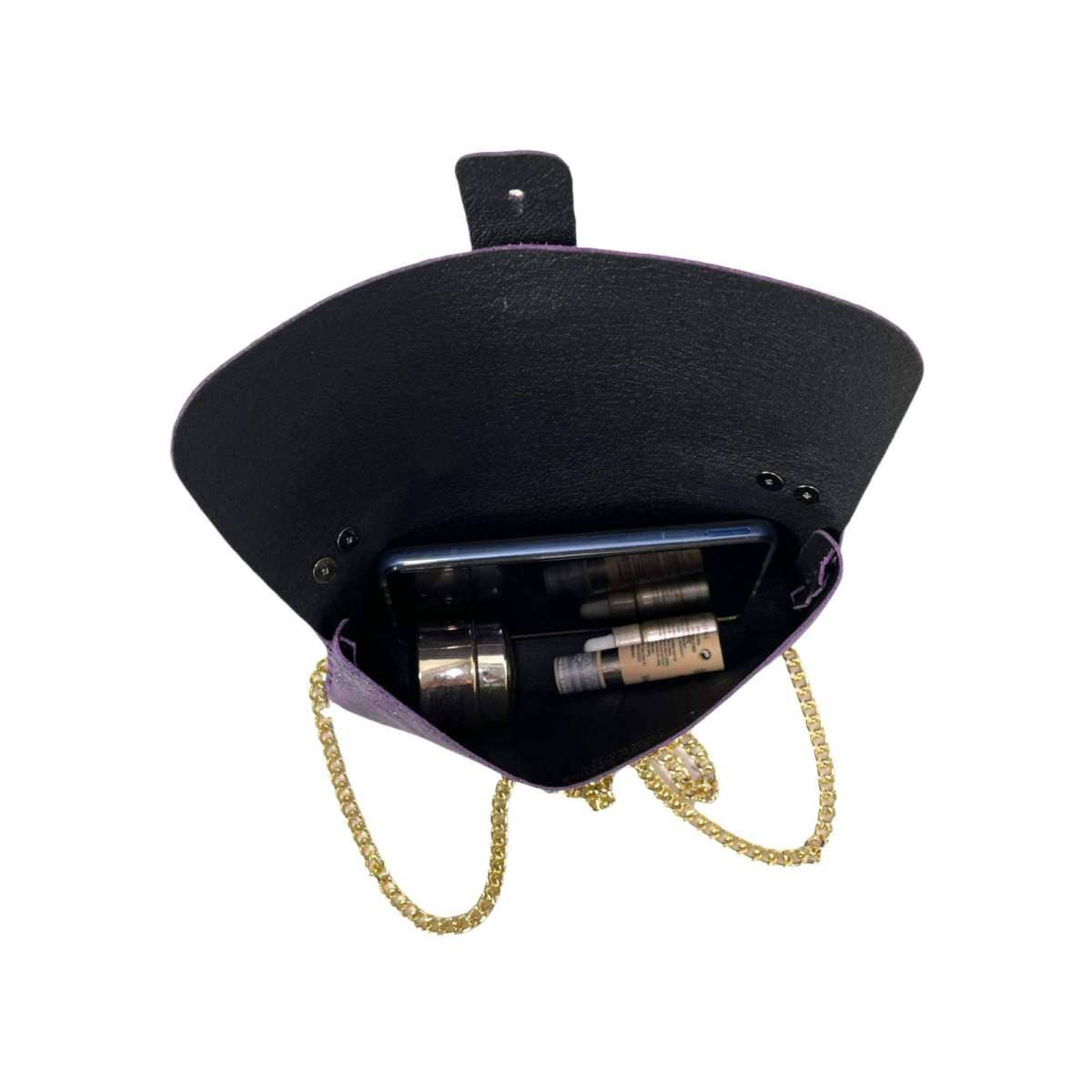 Women's Leather Party Bag with Chain Handle and Shine Effect