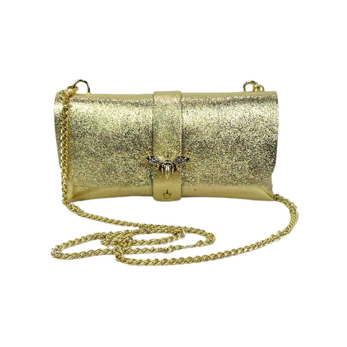 Women's Leather Party Bag with Chain Handle and Shine Effect