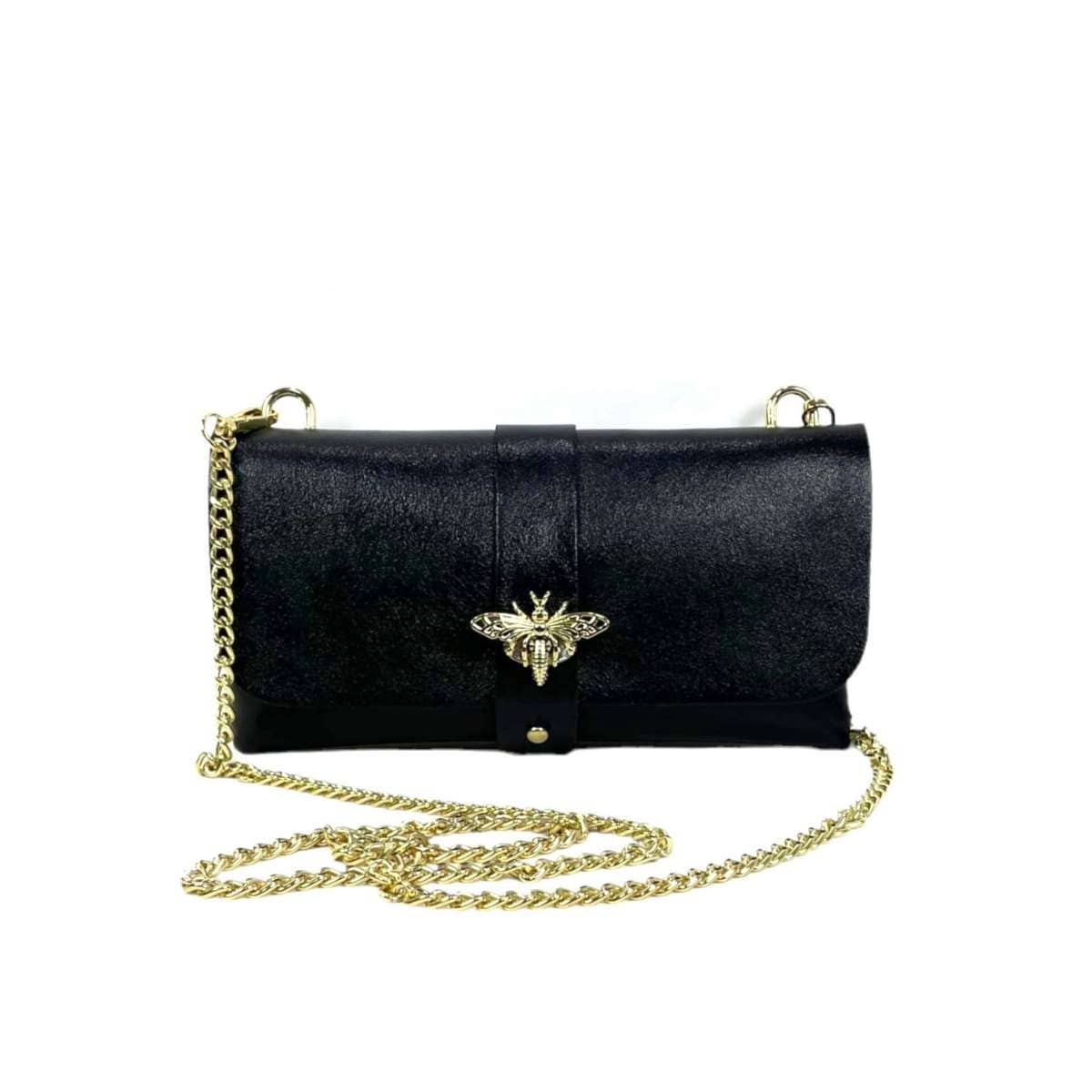 Women's Leather Party Bag with Chain Handle and Shine Effect