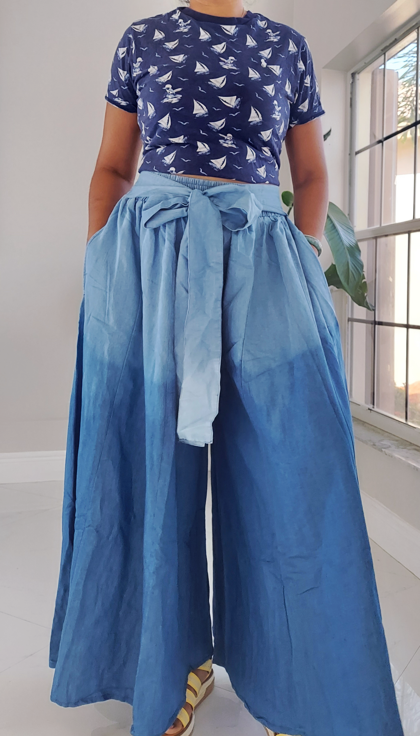 40- Women Denim Palazzo Pant- Two Tone
