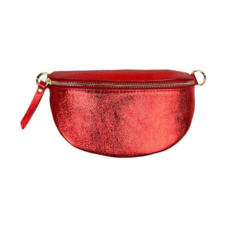 Metallic Leather Waist Bag for Women with Shiny Effect