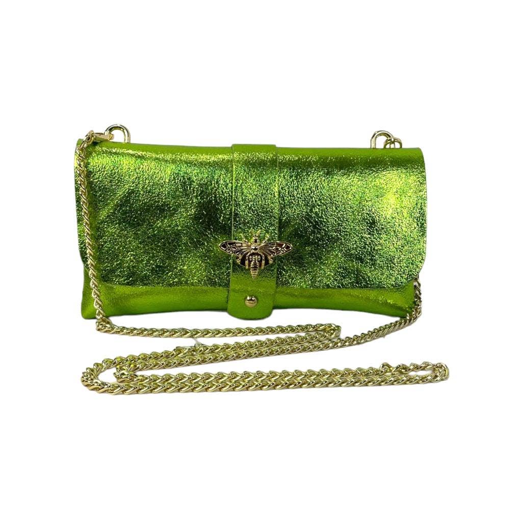 Women's Leather Party Bag with Chain Handle and Shine Effect