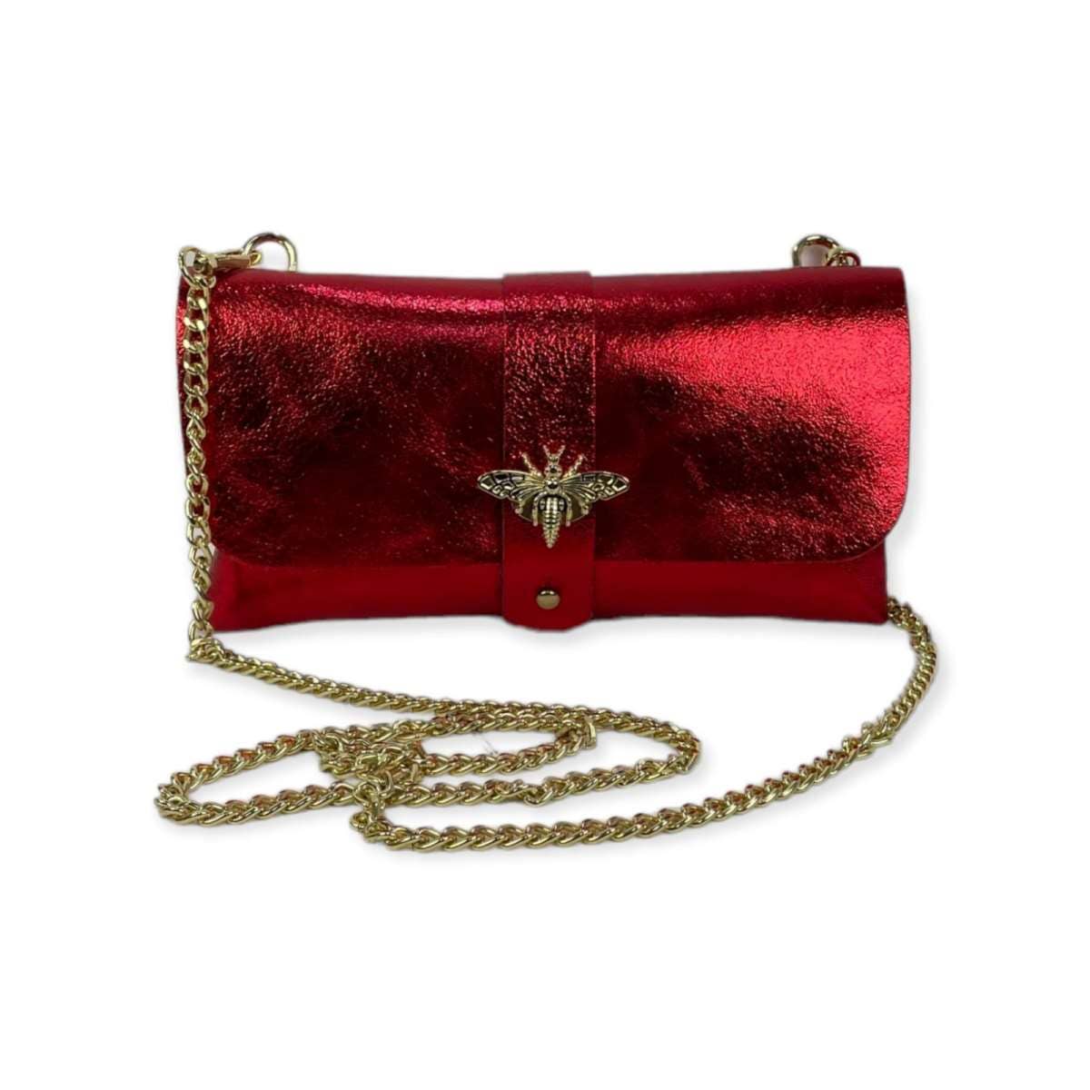 Women's Leather Party Bag with Chain Handle and Shine Effect