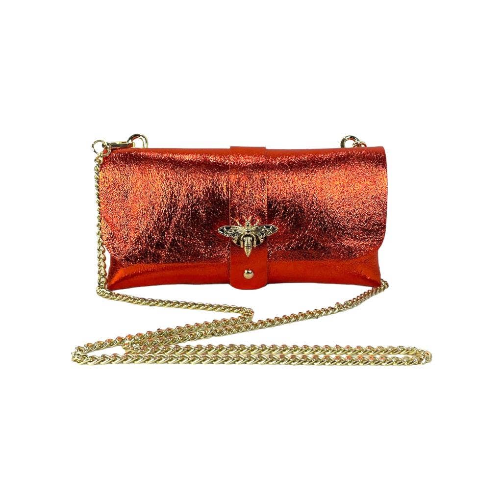 Women's Leather Party Bag with Chain Handle and Shine Effect