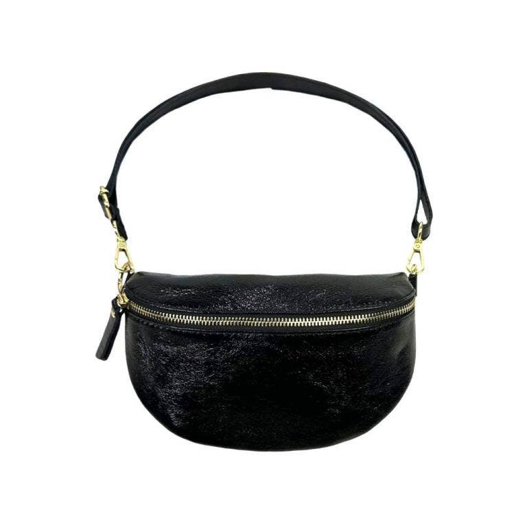 Metallic Leather Waist Bag for Women with Shiny Effect