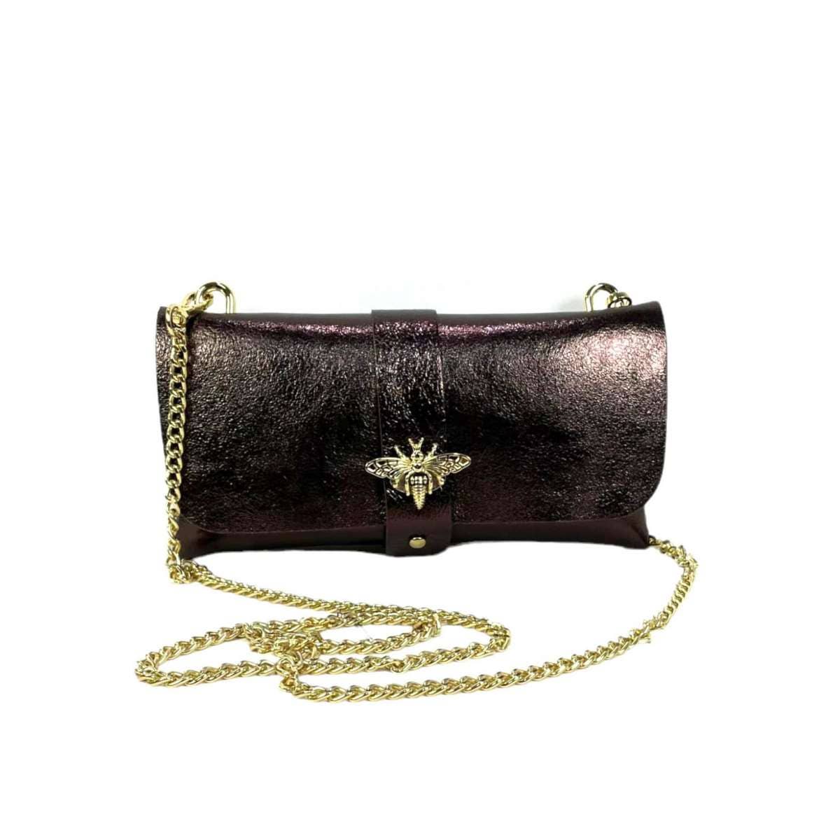 Women's Leather Party Bag with Chain Handle and Shine Effect