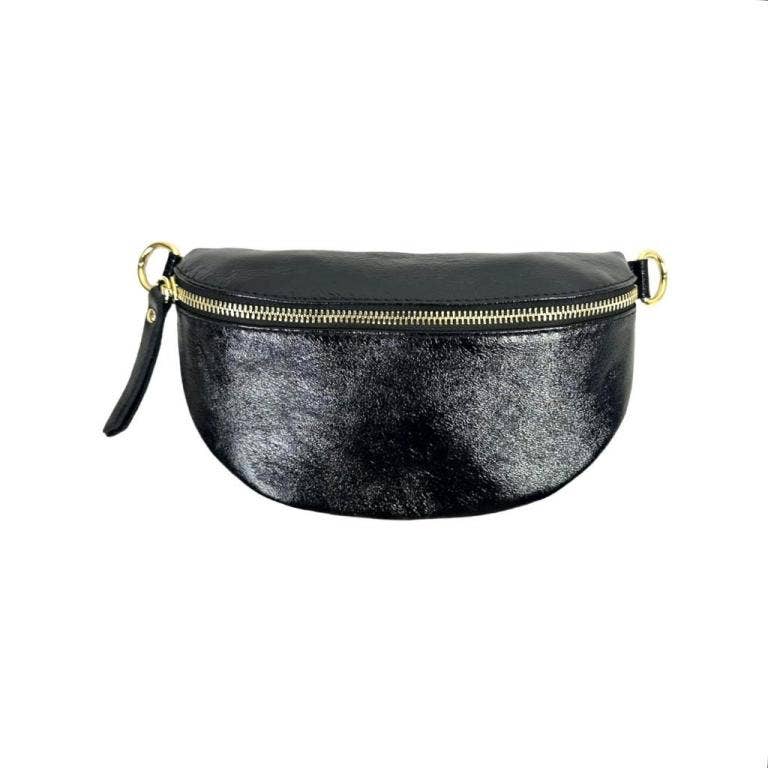 Metallic Leather Waist Bag for Women with Shiny Effect