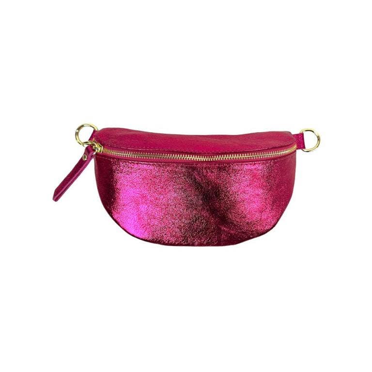 Metallic Leather Waist Bag for Women with Shiny Effect