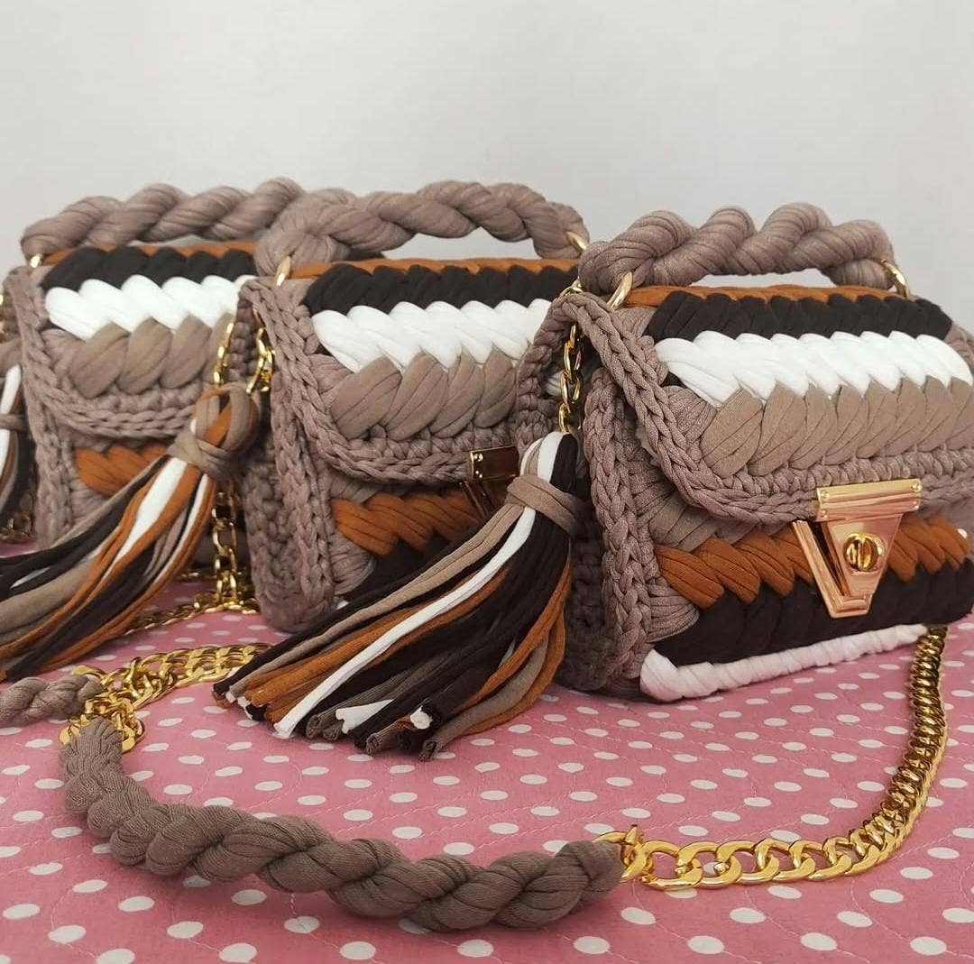 CHQEL Beige Clutch Bag for Women, Handmade Crochet Purse