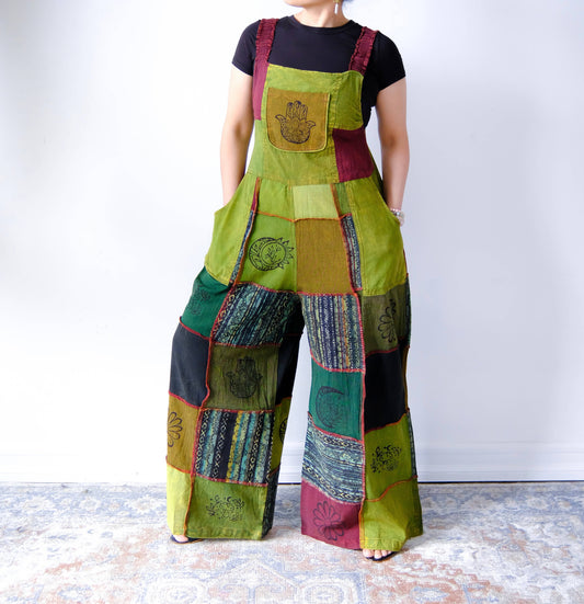 Bohemian Patchwork Wide Leg Jumpsuit with Pocket
