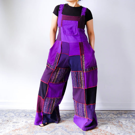 Solid Patchwork Cotton Wide Leg Jumpsuit